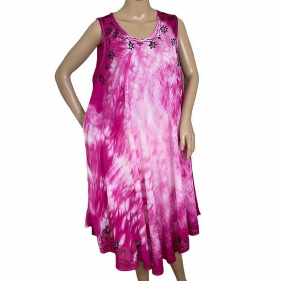😳SALE😳 MM Collection Women’s Dress Pink Print Rayon - Picture 2 of 7